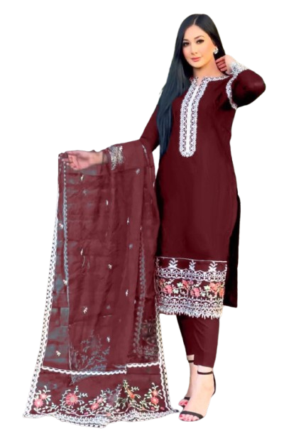 Neck Sleeves and Daman Embroidered