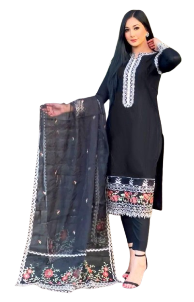 Neck Sleeves and Daman Embroidered